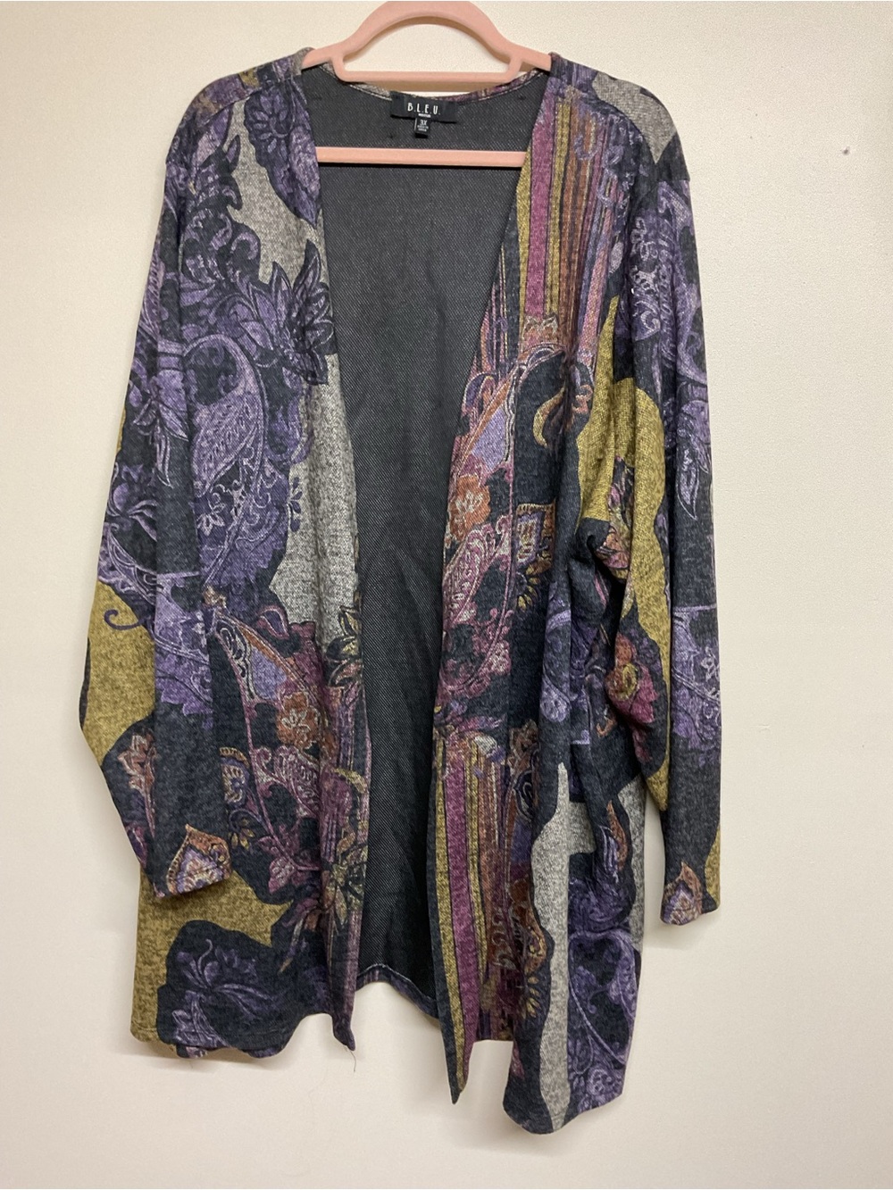 B.L.E.U. Purple Floral & Gold Open-Front Cardigan